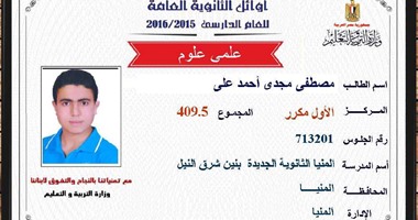 الأول مكرر علمى علوم بالمنيا: أحلم أن أكون طبيبا مشهورا وسألتحق بكلية الطب