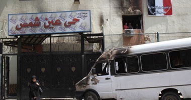 آثار حريق حى عين شمس بالمولوتوف على أيدى مجهولين