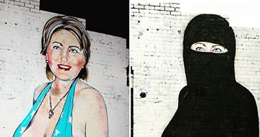 صاحب رسم "المايوه الفاضح" لكلينتون فى استراليا يغطيها بالنقاب