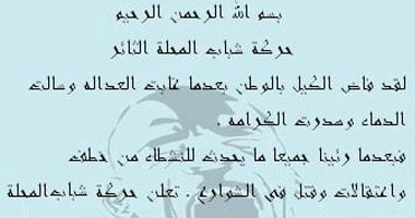 شباب المحلة الثائر: لن نتنازل عن حق الشهداء ومستمرون فى محاربة النظام